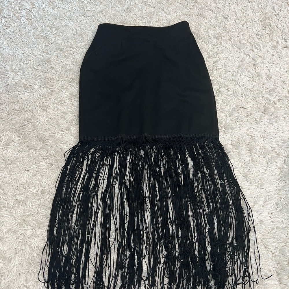 Carmen Marc Valvo Black and Silver Embellished Midi Pencil Skirt for Cocktail
